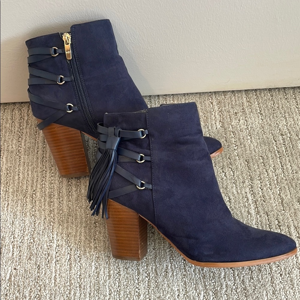 Stylish Navy Ankle Boots with Tassel Detail